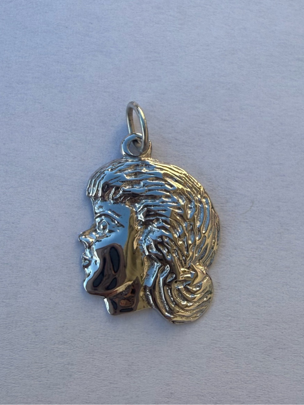 Vintage STG Sterling Silver Gold Vermeil Lady Profile Cameo Charm